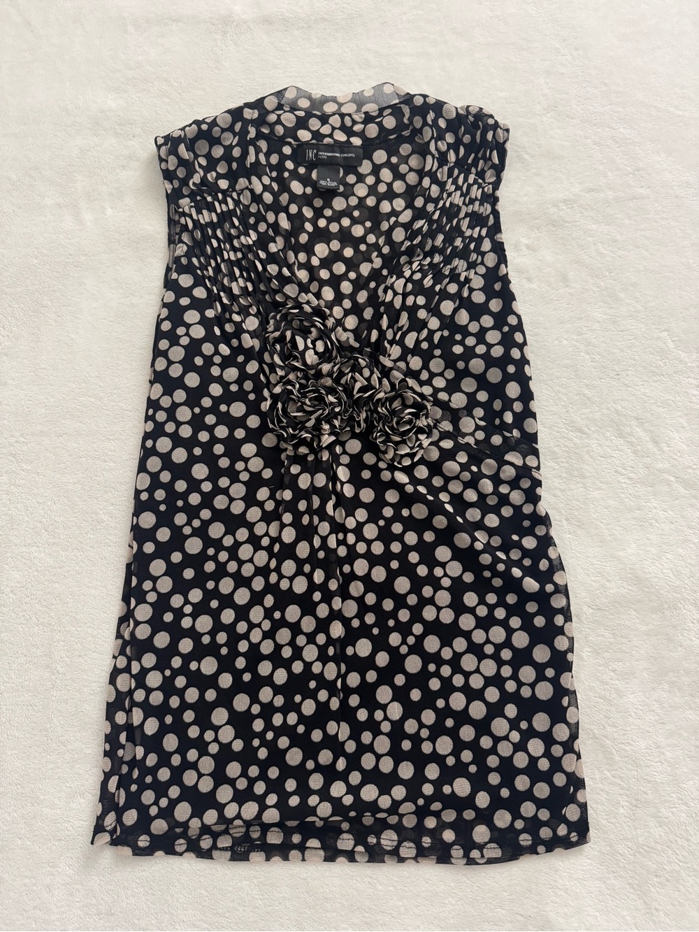 INC International Concepts Black and Ivory Polka Dot Sleeveless Blouse